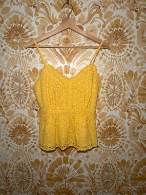 Japna Sunshine Eyelet Peplum Tank Top - Yellow Size L